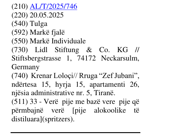 Zëri i markës Tulga në buletin