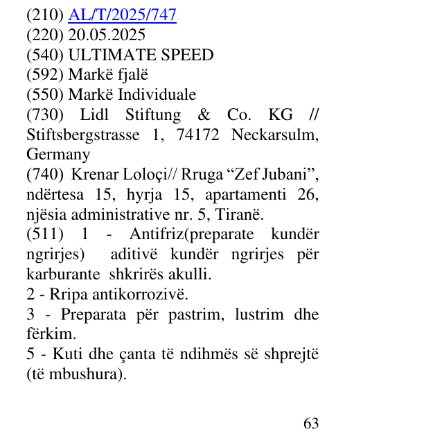Zëri i markës ULTIMATE SPEED në buletin