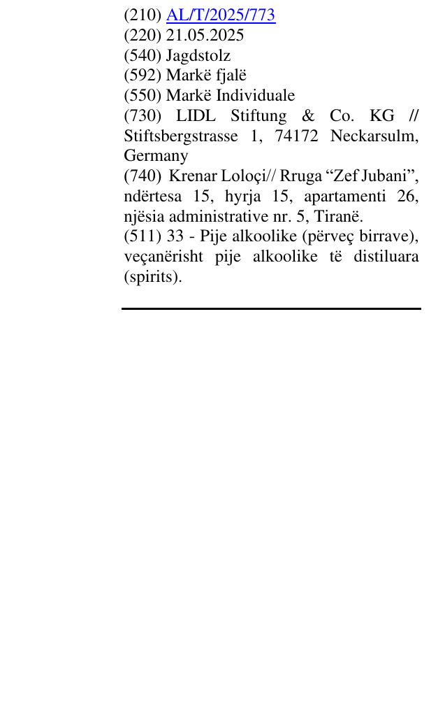 Zëri i markës Jagdstolz në buletin