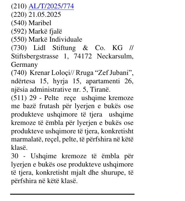 Zëri i markës Maribel në buletin