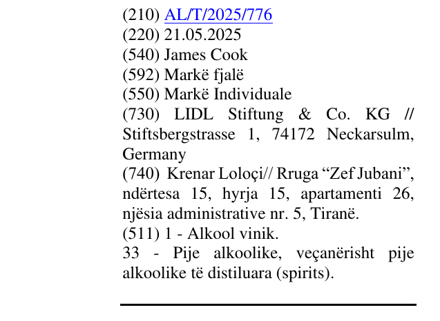 Zëri i markës James Cook në buletin