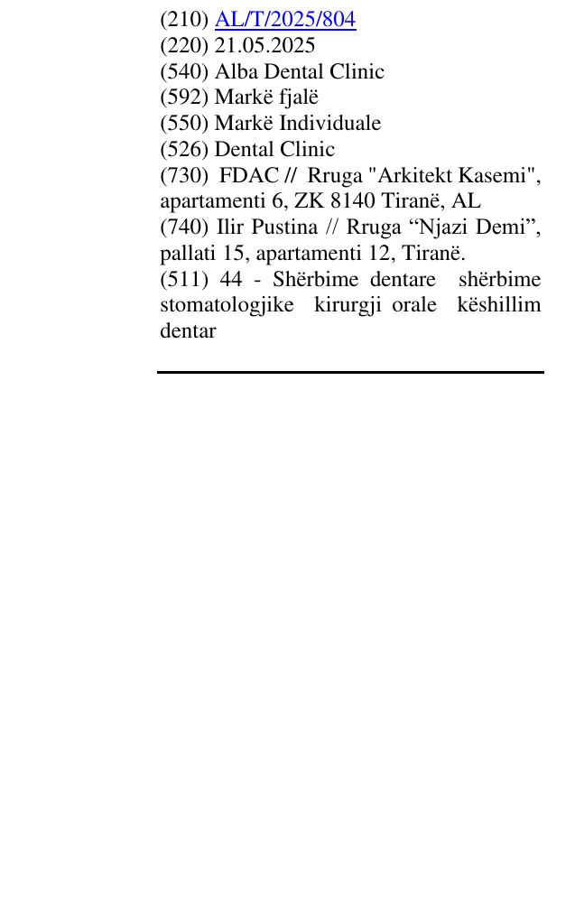 Zëri i markës Alba Dental Clinic në buletin