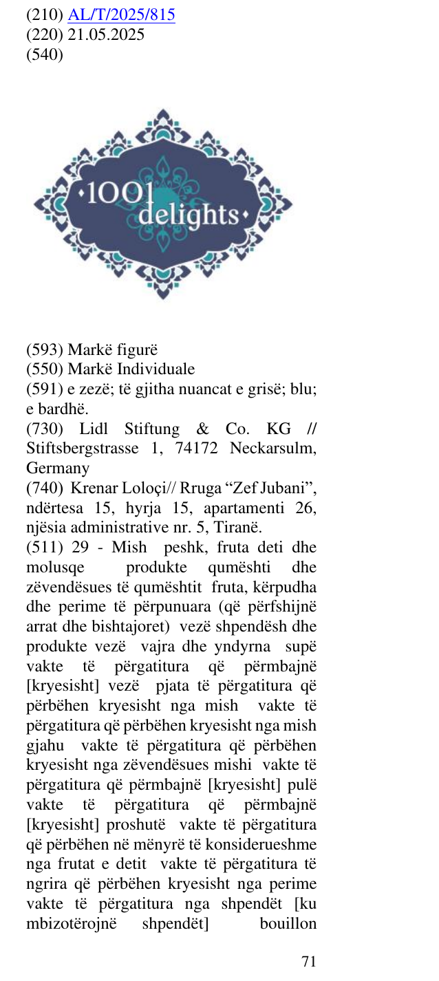 Zëri i markës 1001 delights në buletin