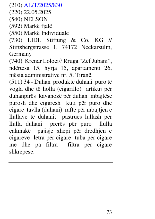 Zëri i markës NELSON në buletin