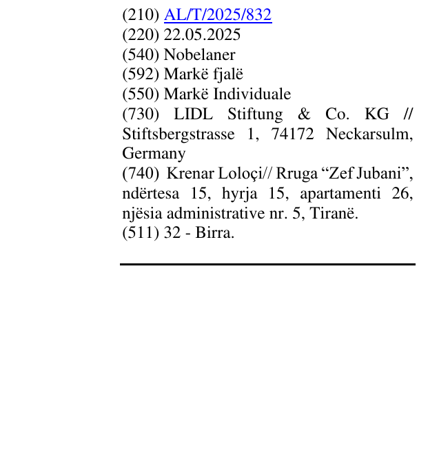 Zëri i markës Nobelaner në buletin