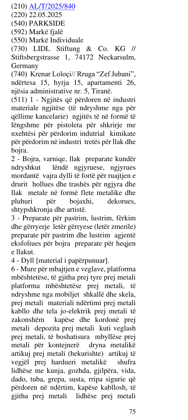 Zëri i markës PARKSIDE në buletin