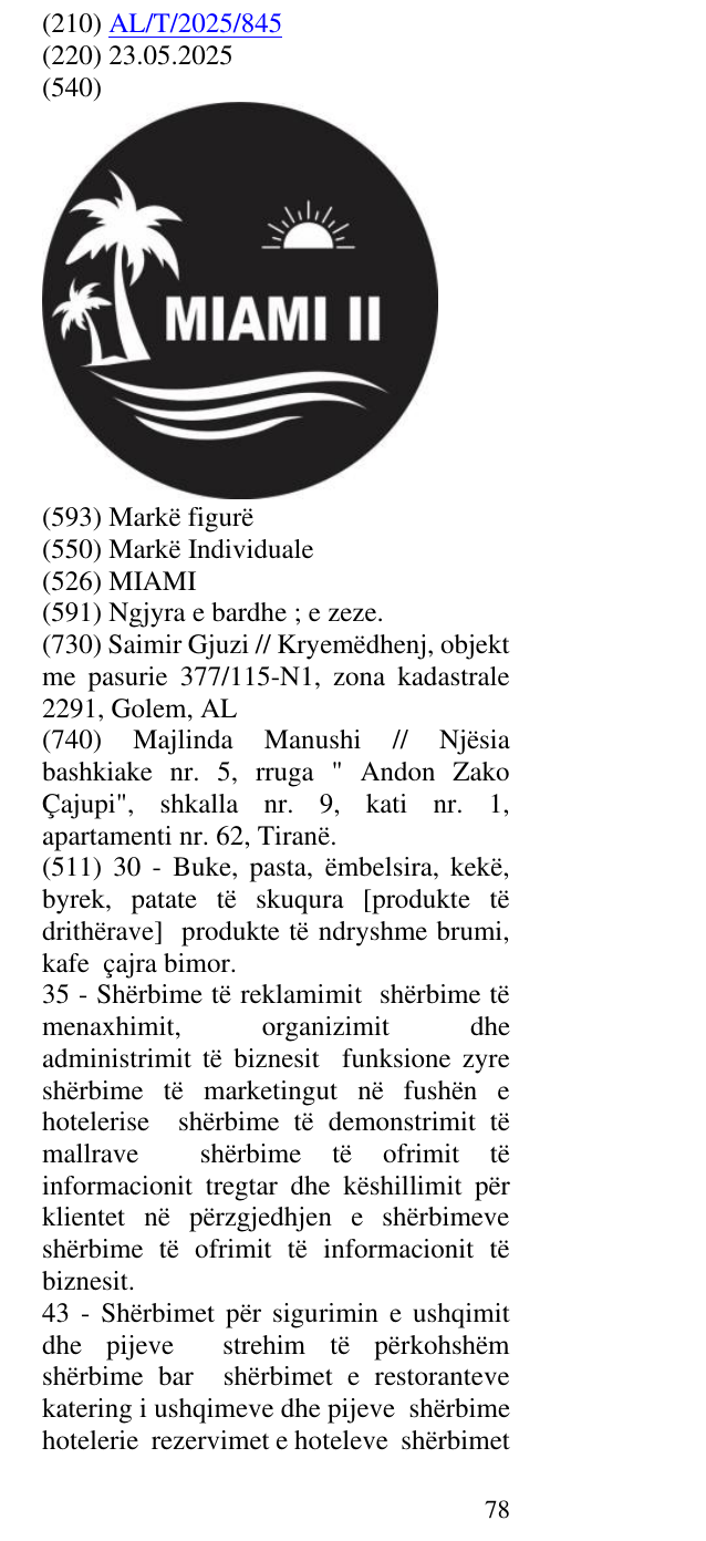 Zëri i markës MIAMI në buletin