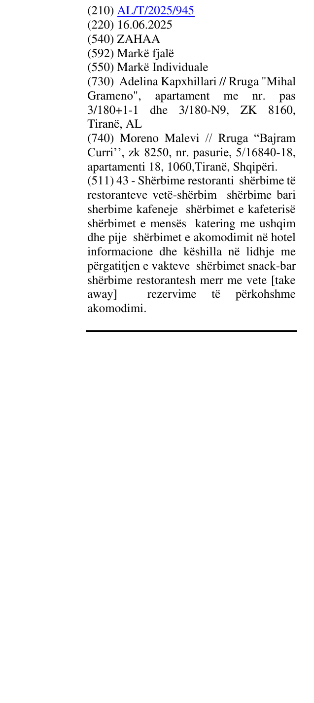 Zëri i markës ZAHAA në buletin