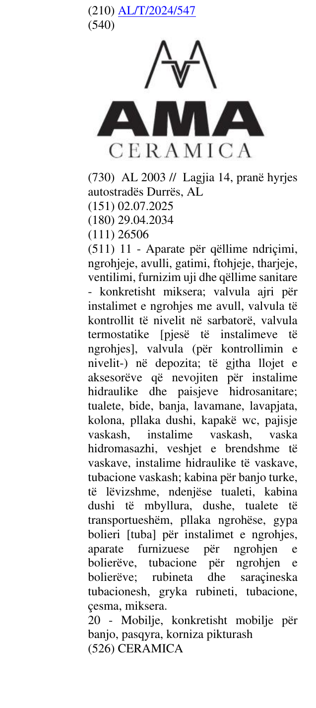 Zëri i markës CERAMICA në buletin