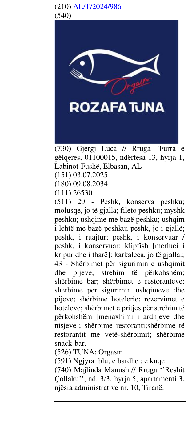 Zëri i markës TUNA; Orgasm në buletin