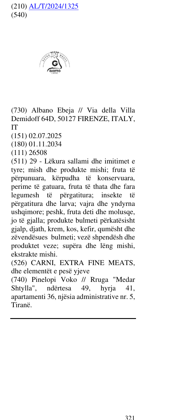Zëri i markës CARNI, EXTRA FINE MEATS, dhe elementët e pesë yjeve në buletin