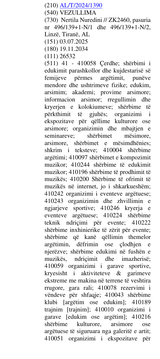 Zëri i markës VEZULLIMA në buletin