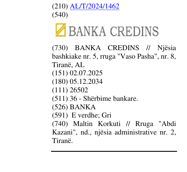 Zëri i markës BANKA në buletin