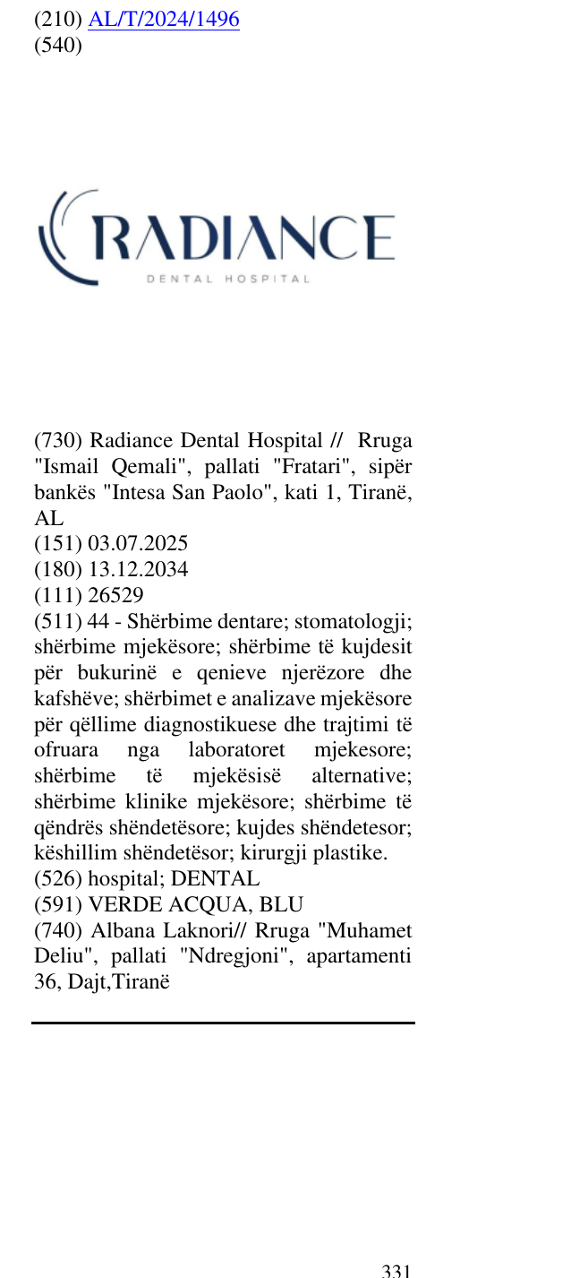 Zëri i markës hospital; DENTAL në buletin