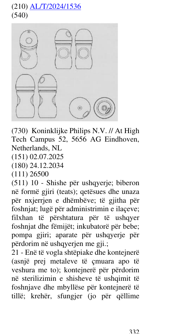 Zëri i markës AL/T/2024/1536 në buletin