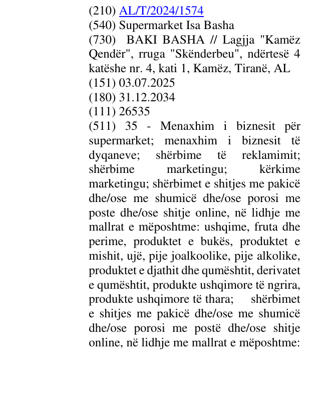 Zëri i markës Supermarket Isa Basha në buletin