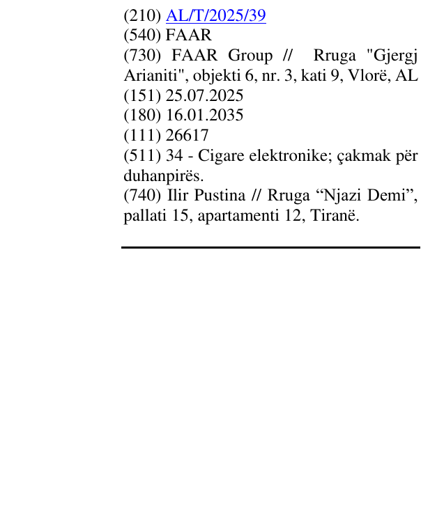 Zëri i markës FAAR në buletin