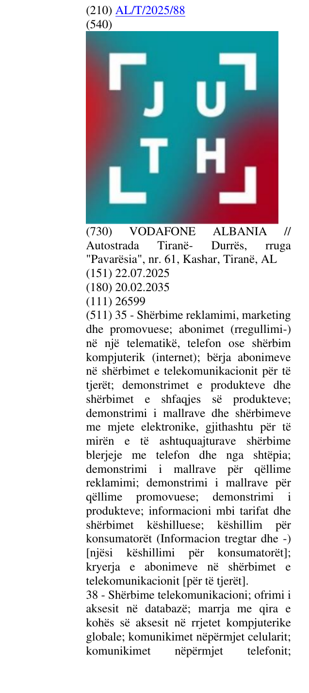 Zëri i markës JUTH në buletin