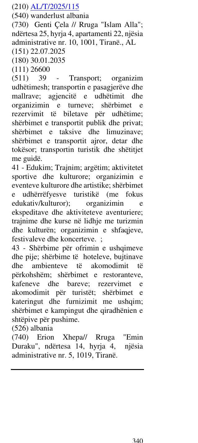 Zëri i markës wanderlust albania në buletin