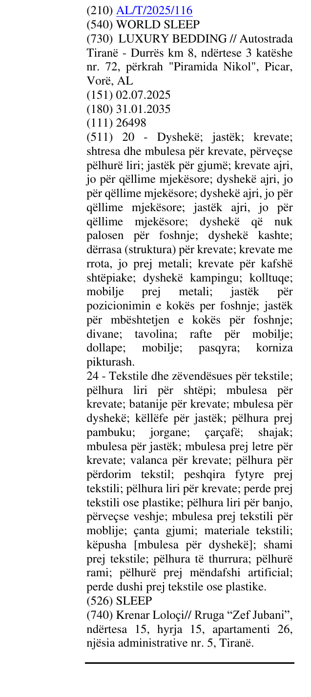 Zëri i markës WORLD SLEEP në buletin