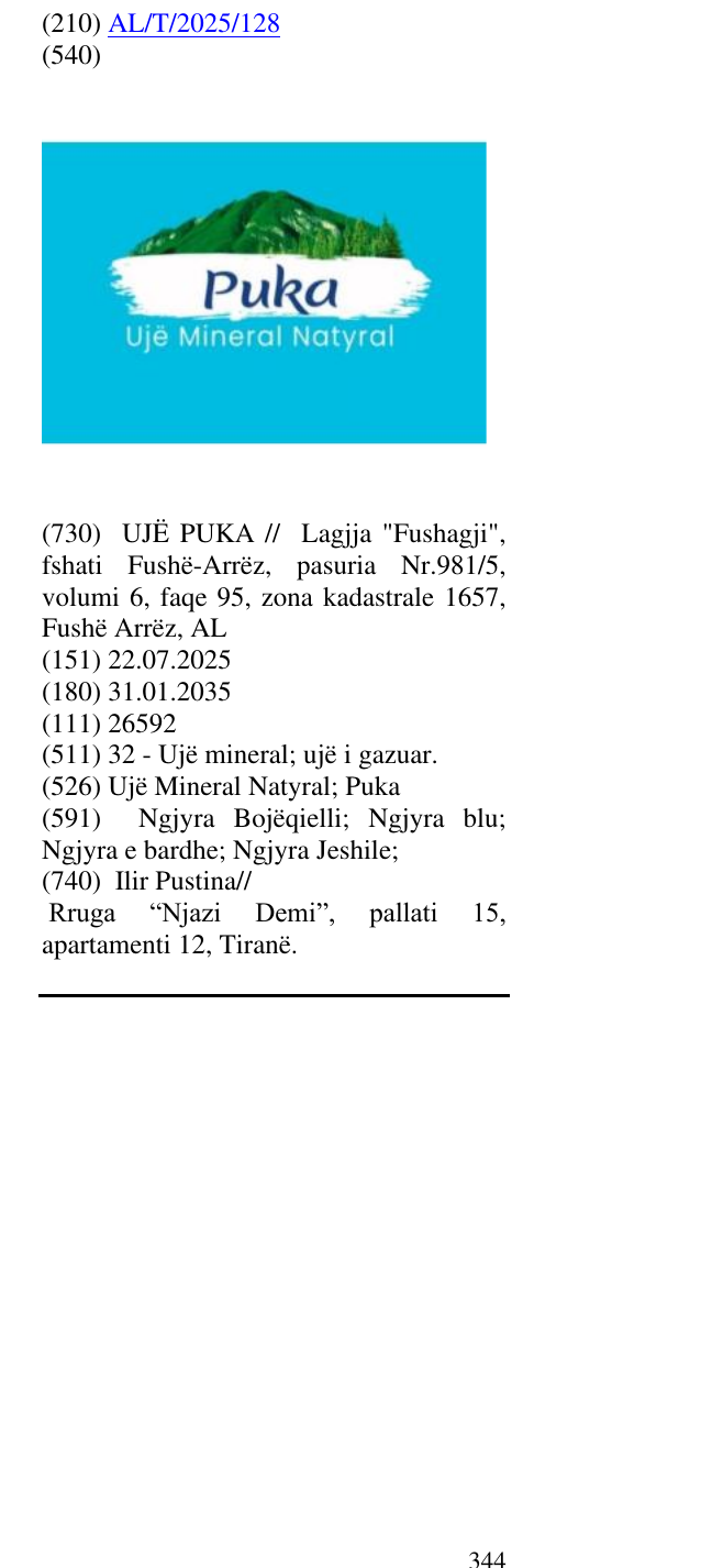 Zëri i markës Ujë Mineral Natyral; Puka në buletin