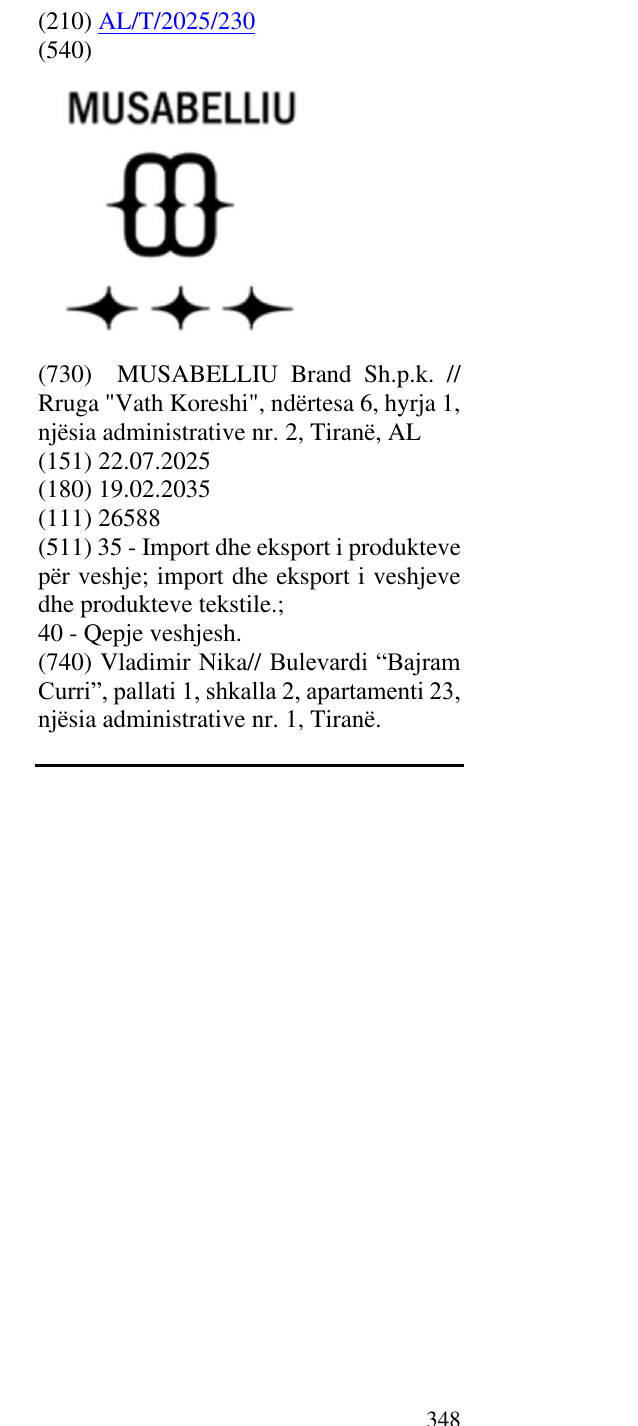 Zëri i markës MUSABELLIU në buletin