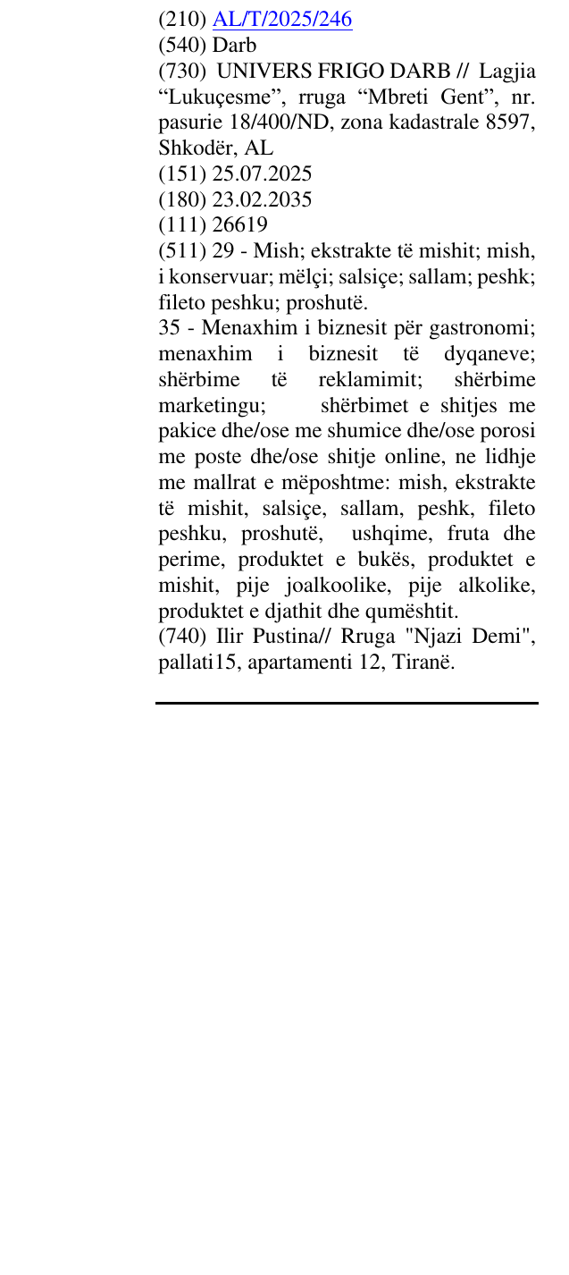 Zëri i markës Darb në buletin