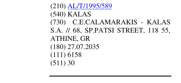 Zëri i markës KALAS në buletin
