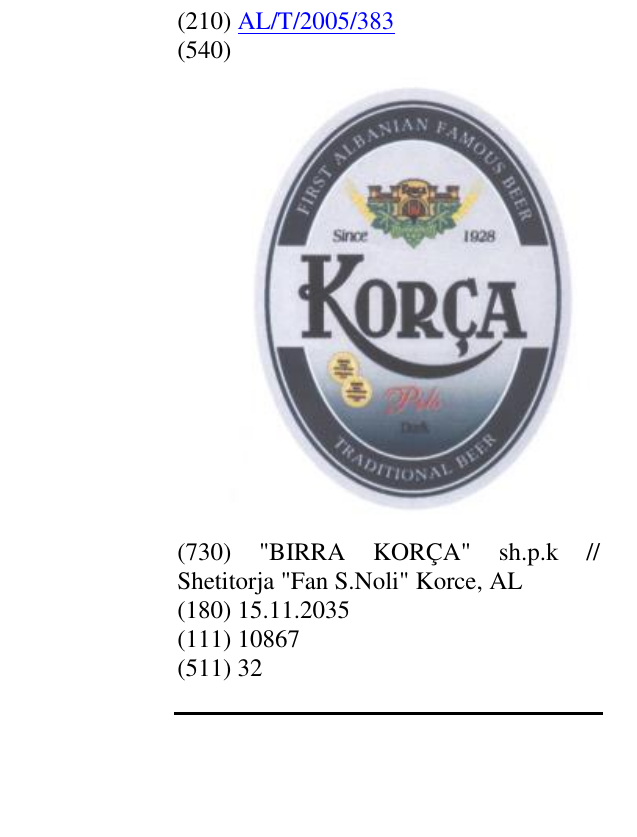 Zëri i markës KORÇA PILS - DARK në buletin