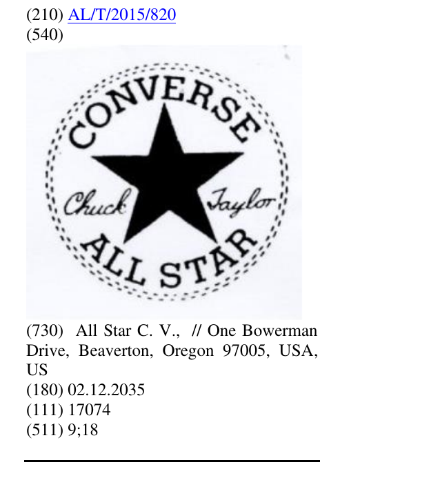 Zëri i markës CONVERSE ALL STAR CHUCK TAYLOR në buletin