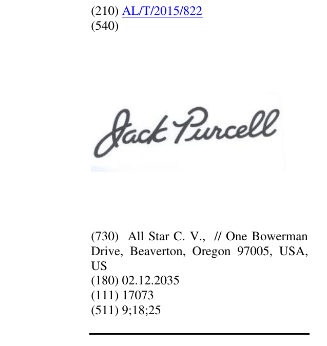 Zëri i markës JACK PURCELL në buletin