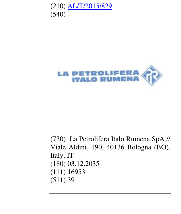 Zëri i markës LA PETROLIFERA ITALO RUMENA (PIR) në buletin