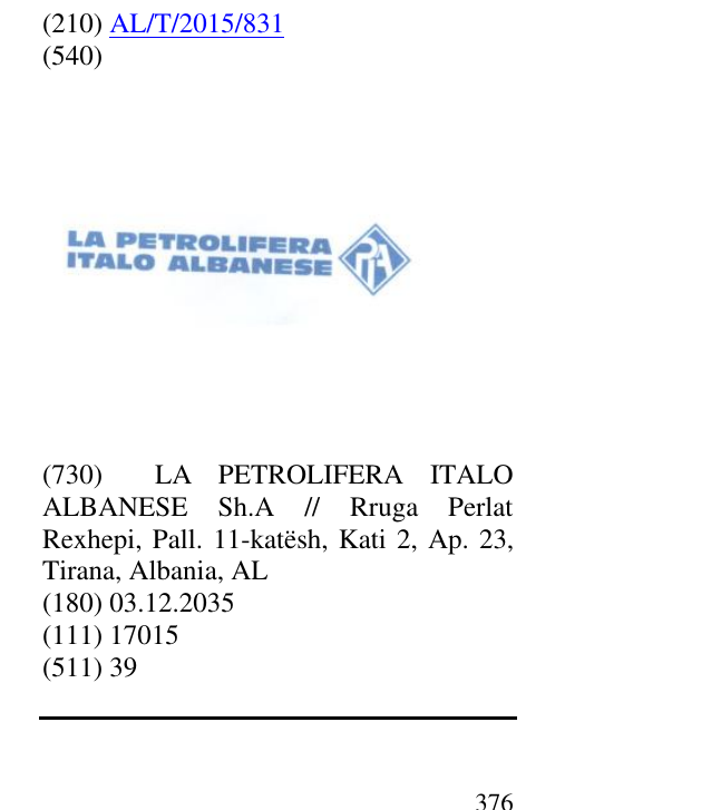 Zëri i markës La Petrolifera Italo Albanese (PIA) në buletin