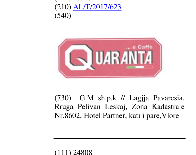 Zëri i markës QUARANTA...è Caffè në buletin