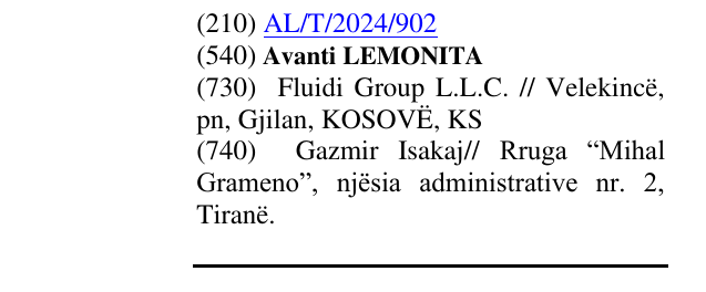 Zëri i markës Avanti LEMONITA në buletin
