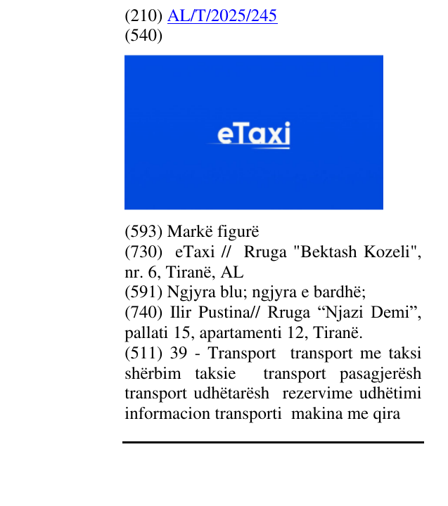 Zëri i markës eTaxi në buletin