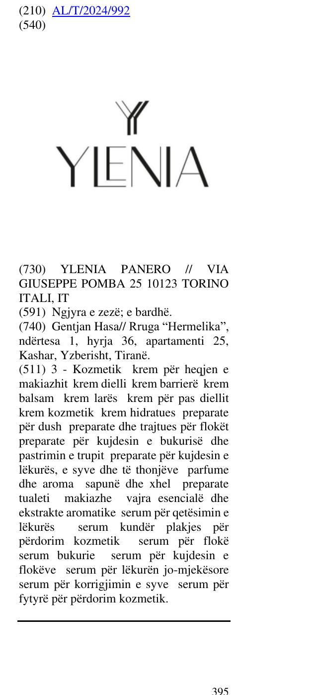 Zëri i markës Y YLENIA në buletin