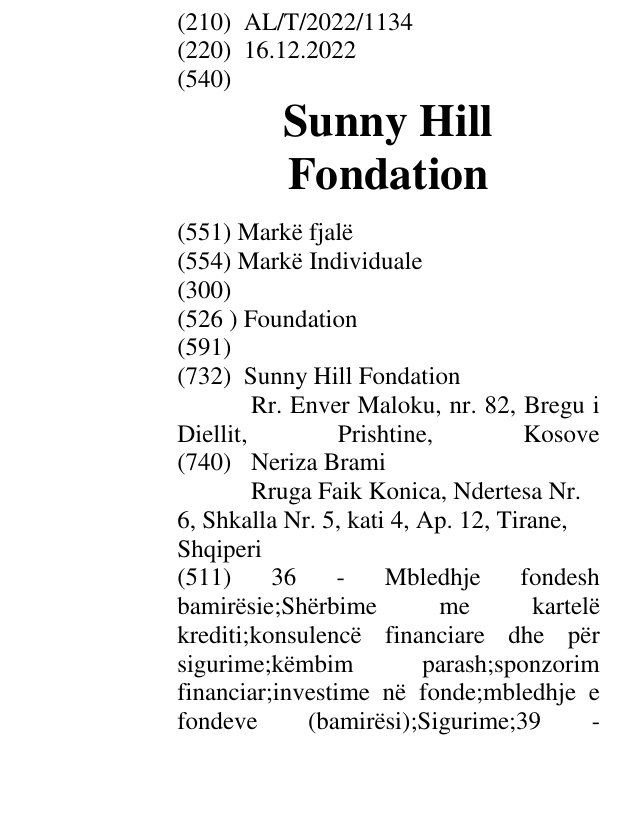 Zëri i markës Sunny Hill Fondation në buletin