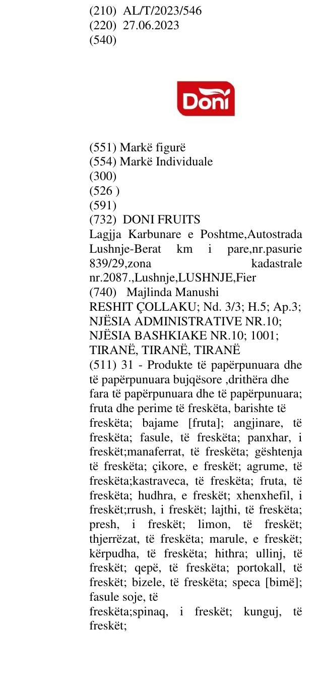 Zëri i markës Doni në buletin