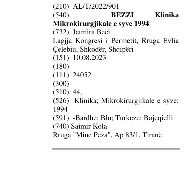 Zëri i markës BEZZI Klinika Mikrokirurgjikale e syve 1994 në buletin