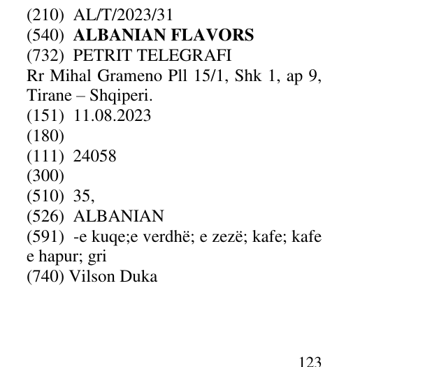 Zëri i markës ALBANIAN FLAVORS në buletin