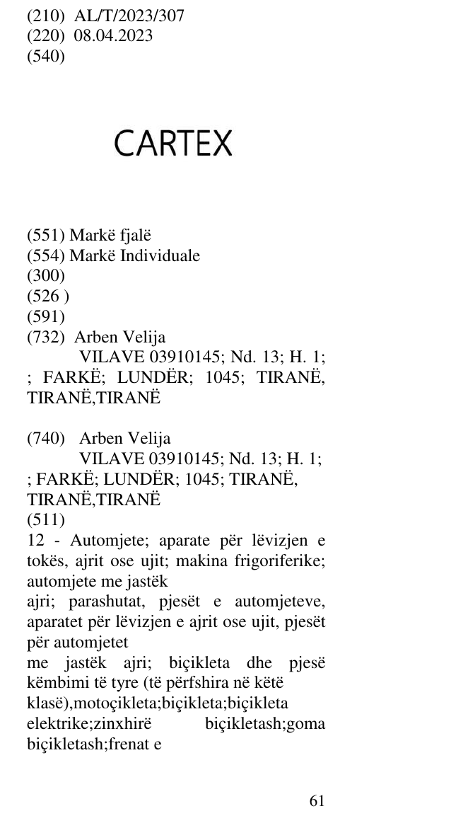 Zëri i markës CARTEX në buletin