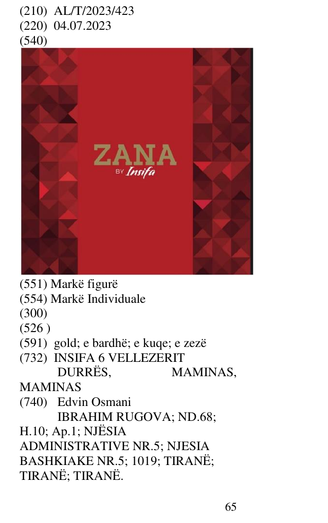 Zëri i markës ZANA BY Insifa në buletin