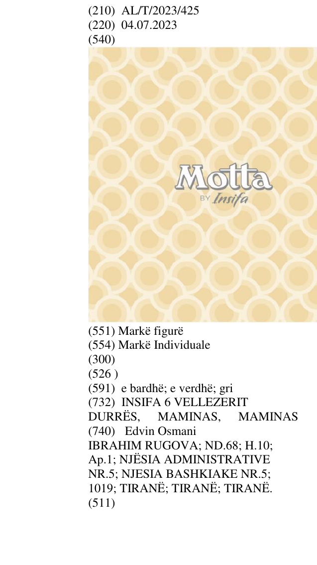 Zëri i markës MOTTA BY Insifa në buletin