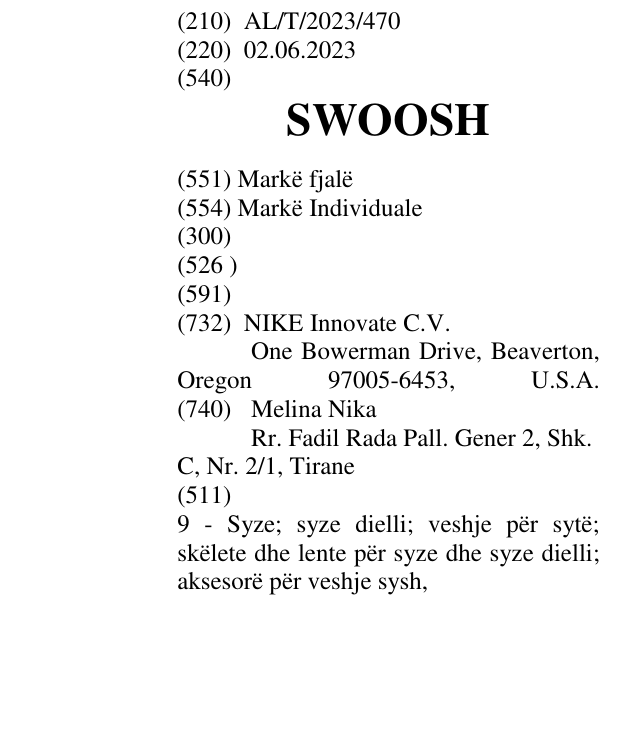 Zëri i markës SWOOSH në buletin