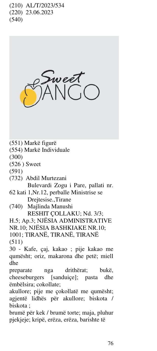 Zëri i markës Sweet në buletin