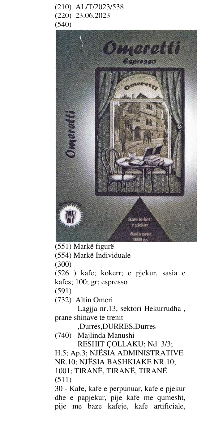 Zëri i markës kafe; kokerr; e pjekur, sasia e kafes; 100; gr; espresso në buletin