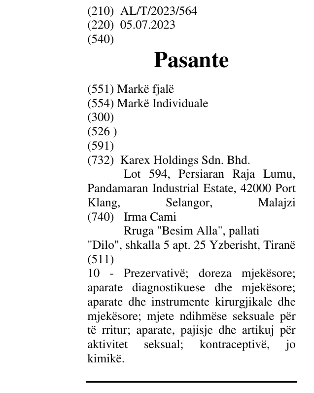 Zëri i markës Pasante në buletin