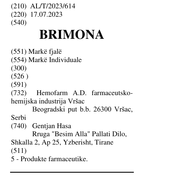 Zëri i markës BRIMONA në buletin