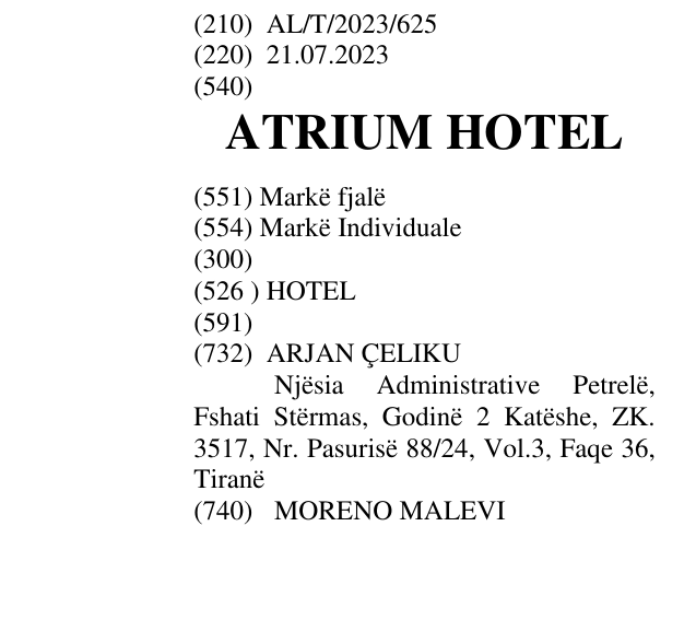 Zëri i markës ATRIUM HOTEL në buletin